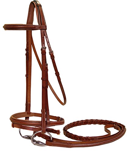 Paris Tack Padded Raised Fancy Stitched Leather English Schooling Bridle with Removable Flash and Laced Reins