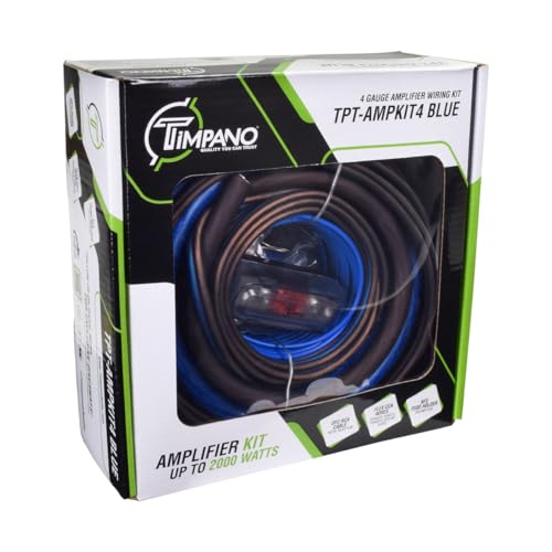 Image of Timpano Amplifier Wiring Kit - 4 Gauge Amp Kit 2000 Watts Car Amplifier Installation CCA Cables Kit - 150 Amp Fuse Single Amp TPT-AMPKIT4 Blue