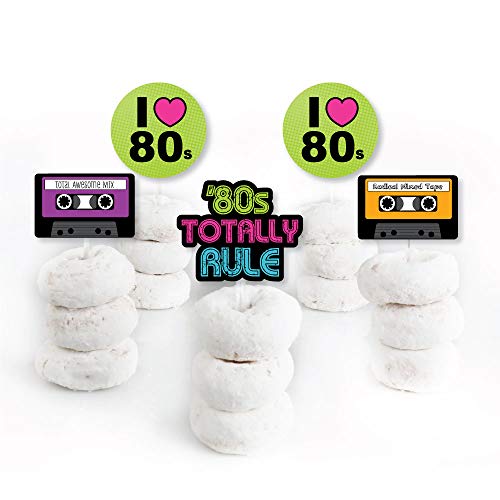 80'S Retro - Dessert Cupcake Toppers - Totally 1980S Party Clear Treat Picks - Set Of 24 #TOP1