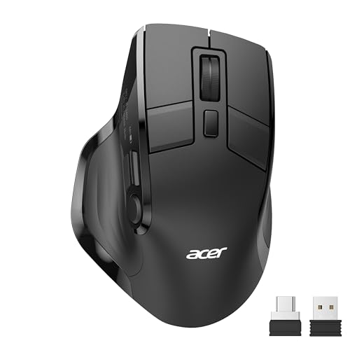 acer Ratón Inalámbrico Trimodo, Ratón Bluetooth de 4000 DPI para 4 Dispositivos (2,4 G+BT 5.2+Cable), Ratón Ergonómico Recargable con Pantalla OLED, 5 Botones Programables para PC, Portátil y MacBook.