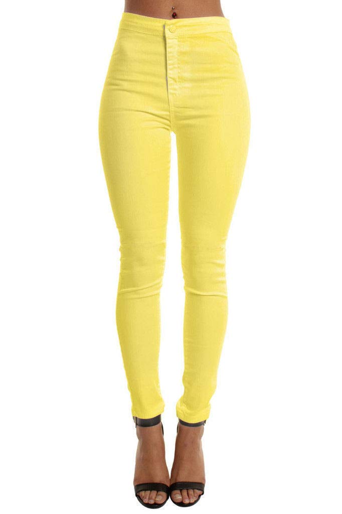 Outfit London Women's Yellow Plain (No Rip) High Waisted Stretchy Skinny Jeans Jeggings Pencil Tube Pant (, 16)