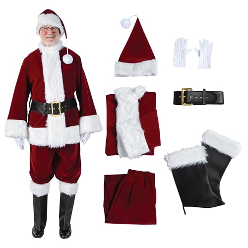 halco men's santa suit 6pc. - exquisite burgundy velvet - jacket size 42-48 - santa costume #7091