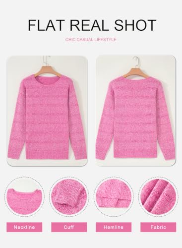 Image of SHEWIN Women's Sweaters Crew Neck Crochet Sweater Lightweight Knit Long Sleeve Tops Shirts Loose Fit Spring 2026