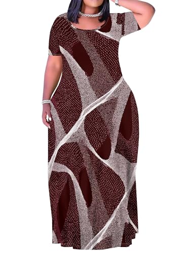 Image of PinkPatty Plus Size Dress for Women Casual Crew Neck Short Sleeve Maxi Dress Oversized Summer Beach Dresses with Pockets