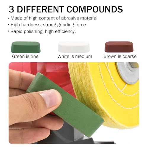 Image of SCOTTCHEN 6inch Buffing Polishing Wheels 1 /2 inch Arbor Hole,Soft /Fine /Medium for Bench Grinder Tool-4PCS,with Buffing Polishing Cutting Compounds 7.4 Oz.Kit