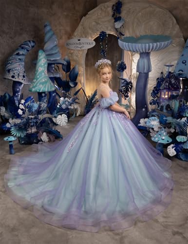 GZCYL Girls Pageant Dresses 7-16 Mint and Purple Princess Off Shoulder Flower Girls Ball Gowns2