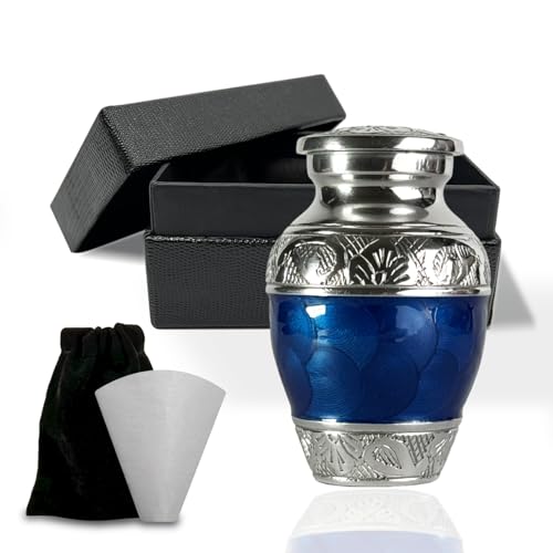 Image of Small Urn for Human Ashes Keepsake - Mini Urn for Ashes - Handcrafted Blue Keepsake Urns - Memorial Ash Holder Tribute