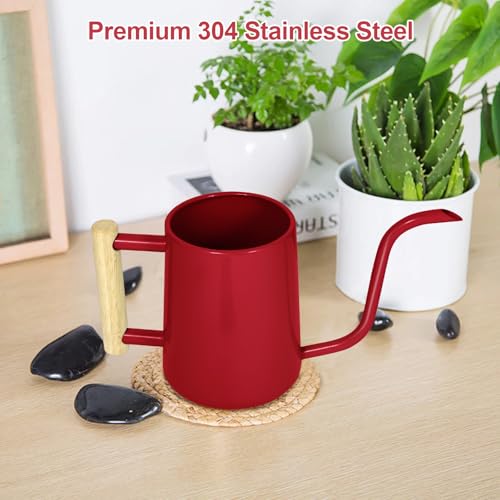 Image of Watering Can Indoor Plants, 35 oz /1000 ml Metal Stainless Steel Watering Can Pot with Long Spout for Indoor House Plants Bonsai Outdoor Garden Flower Decorative (Red)