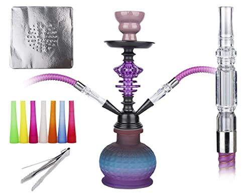 12&#39;&#39; Hookah Set 2 Hose Complete Set - Mini Multicolor Glass Ball Shisha Hookah Vase (Purple)