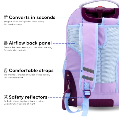 Image of J World Sundance Laptop Rolling Backpack for Girls Boys. Roller Bookbag with Wheels, 20 Inch, Purple