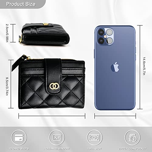 Avando Small Wallet For Women- Credit Card Holder Wallet For Women Girls- Zipper Small Bifold Wallet Mini Coin Purse With ID Window (Black)3
