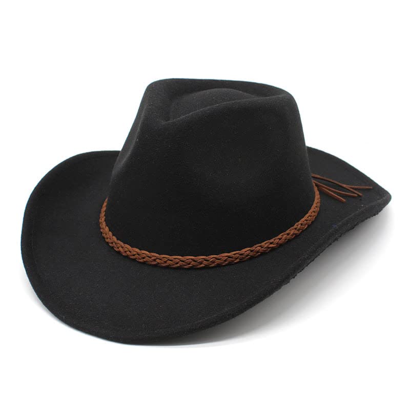 YWINETO Kids Western Hats Boys Girls Cowboy Felt Fedora Hats Child Cowgirls Hat Halloween Costume Hats Hearwear Fancy Dress up Parties Wide Brim Cow Boys Cap Buckle Hats Festival Bowler Cap (Black)