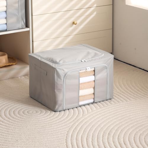Image of HOKIPO 66L Wardrobe Organiser for Storage for Clothes, Large Foldable Storage Box, Light Grey Pack of 1 (AR-6670-LGRY)