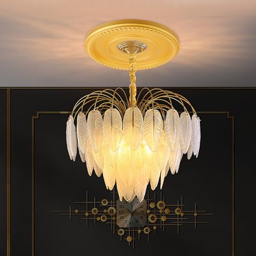 Image of 2 Pieces PU Ceiling Medallion,Ceiling Cover Plate Round Home Lighting Ceiling Medallion Decorative Ring for Light Fixtures Ceiling Fans Chandeliers,Gold
