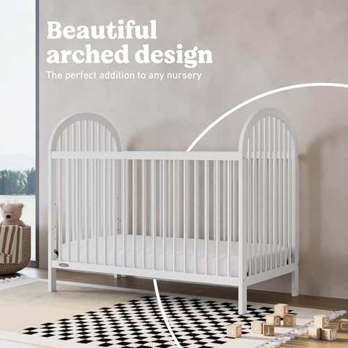 Image of Graco Olivia 3-in-1 Convertible Crib - GREENGUARD Gold Certified, 100% Solid Wood, Fits Standard Baby Crib Mattress, Converts to Toddler Bed and Daybed, 4 Adjustable Mattress Heights (White)