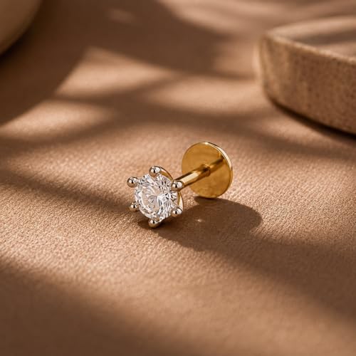 Image of Sparkles Lab Grown Diamond 0.03 Carat - 0.50 Carat Round Shape Solitaire Diamond Nose Pin for Women | 14K Gold IGI Certified FG VS Quality