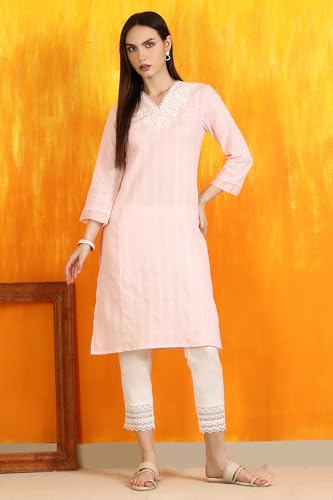Image of W for Woman Embroidered Cotton Lurex Straight Kurta Size: