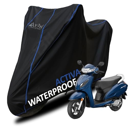 Image of Bike Body Cover for Activa 6g All Model Scooty Cover with Waterproof, Dust Proof, UV Rays Protective, Tripple Stitching & Lightweight Two Wheeler Covers - Black with Waterproof Blue Piping