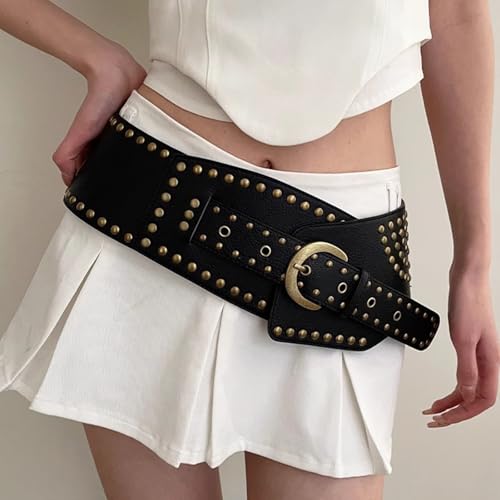 Rivet Studded Cinchers Belt Aesthetic Belt Fashion Punk Belt Girl Waistband Western Belt4