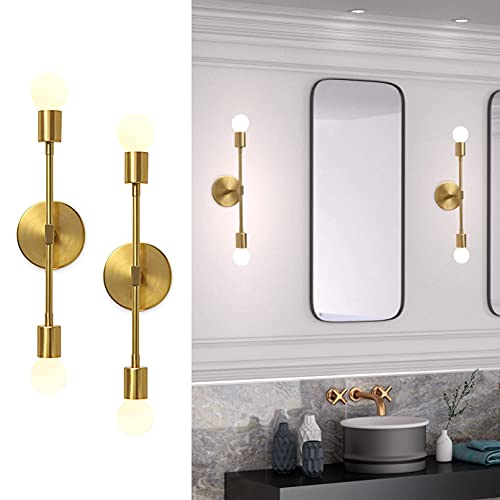 Image of KCO Lighting Mid Century Modern Wall Lamp Mounted Sconce 2-Light Minimalist Raw Brass Fixture for Bedroom Vanity Light (2 Pack Gold)