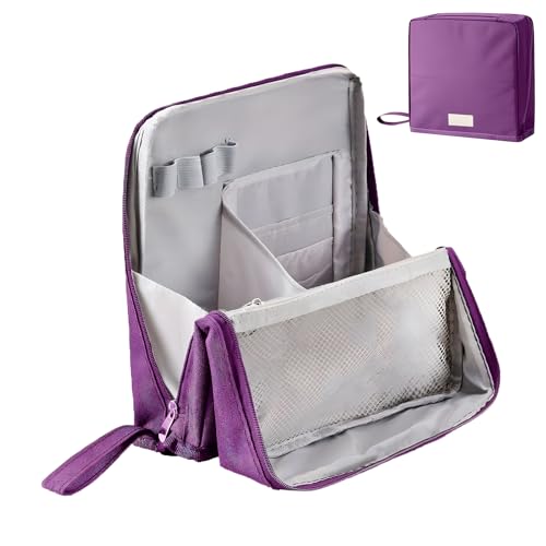 Makeup Bag,Standing Makeup Bag – Portable,Large Capacity Multi-purpose Large Capacity Oxford Cloth Standing Makeupbag Portable, Aterproof,Compartments and Handle (Purple)