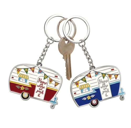 Image of Camper Keychain Happy RV Keyring RV Keychain Couples Keychain Set Gifts for Men Women Camping Accessories 2 Pack