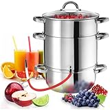 tectake Dampfentsafter 15L Edelstahl, Entsafter, Saftpresse für Obst und Gemüse, induktionsgeeignet, Ø 26cm, Saftmaschine, Juicer Machine mit Glasdeckel und Schlauch, Spülmaschinengeeignet - silber