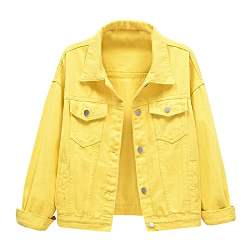 Joe Wenko Women's Yellow Denim Jackets Casual Long Sleeve Button Down Loose Jean Jacket Yellow X-Large Joe Wenko Women's Yellow Denim Jackets Casual Long Sleeve Button Down Loose Jean Jacket Yellow X-Large