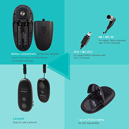 Aodelan Camera Wireless Shutter Release Remote Control For Nikon D850,D810,D700, D500, D4, D5, D4S, D3100, D5000, D7200, D600, D610, D750, D3200, D3300 Replace Mc-Dc2 And Mc-30A #TOP4