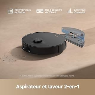DREAME D20 Robot Aspirateur, 13 000 Pa, Brosse Duo pour Poils d'Animaux, Navigation Laser, Aspirateur et Laveur 2-en-1, Sols Durs et Tapis/Moquettes, Batterie 5 200 mAh, Application et Commande Vocale