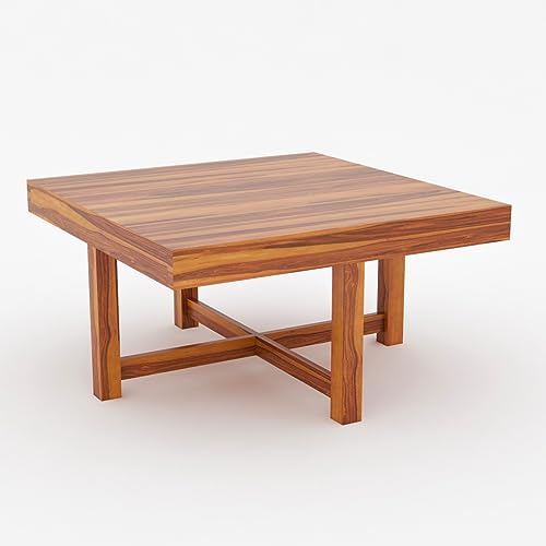 Image of Sheeshsam Wooden Coffee Table with 4 Stools for Living Room - Solid Wood Coffee Table with Seating Stools Tea Table Teapoy Center Piece for Home Sofa Center Table (Alving Honey)