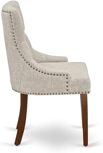 Miniatura 6 de East West Furniture FRP3T05 Friona Parson - Juego de 2 sillas tapizadas de tela de lino Doeskin con botones copetudos, diseño de caoba