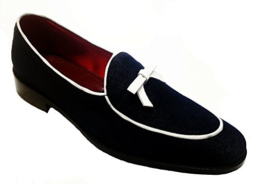 Mocasines de tela vaquera azul que aportan flexibilidad y frescura con lazo de piel