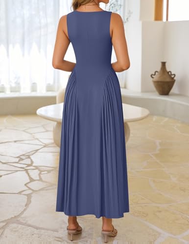 Image of ZESICA Womens 2026 Summer Sleeveless Square Neck Sundress Casual Long Flowy A Line Beach Vacation Maxi Dresses