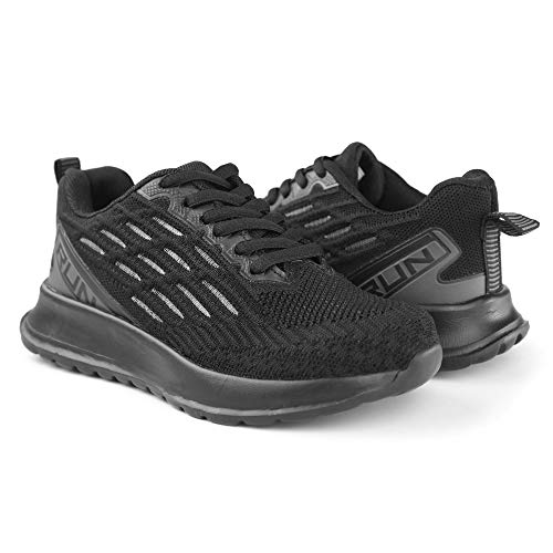 Hawkwell Boys Girls Knit Lace up Athletic Running Shoes Sports Sneakers,Black Knit,13 Little Kid