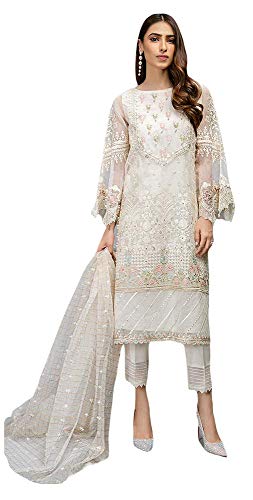 Henith Collection Ready to Wear Pakistani Ethnic Wear Designer Pant Style Straight Salwar Kameez Salwar Suit for Women (Off-White, XL)