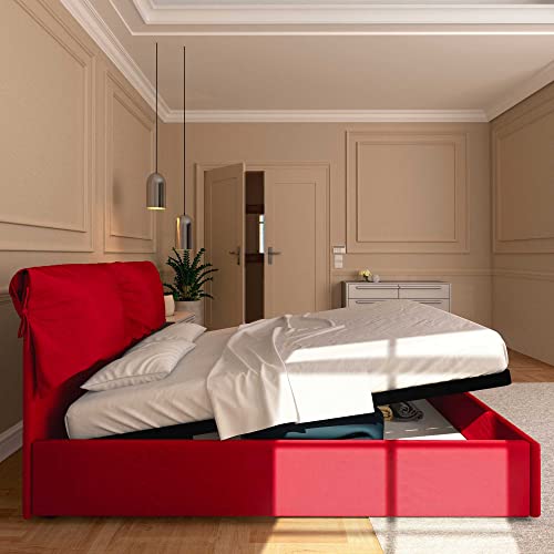 Baldiflex Einzelbett mit Stauraum, Modell Licia Soft aus Kunstleder, Lattenrost, für Einzelbetten, 180 x 200 cm, fein gepolstertes Kopfteil, Farbe Rot – Bild 5