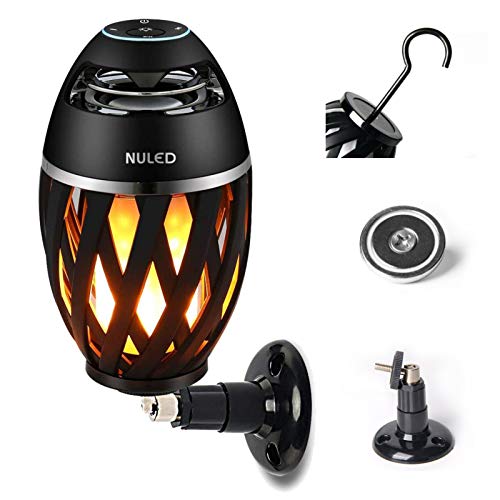 Portable Audio TiKi Torch Wall Mount Kit/Magnetic base/Hook Incl. IP65 Waterproof NULED Flame Bluetooth Speaker w. Warm Yellow LED Flickers Romantic Powerful Sound Indoor/Outdoor Table Lamp (One Pack)