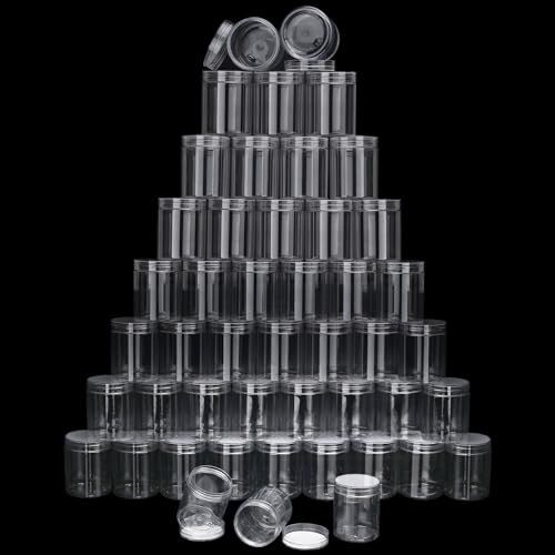 47 Packs 8 oz Clear Plastic Jars with clear Lids, 8 oz Cosmetic Containers jars with Wide-Mouth for beads, rhinestones, sequins Cosmetics, Lotion, Cream, Ointments and More by KUKLIPJIM. (Clear)