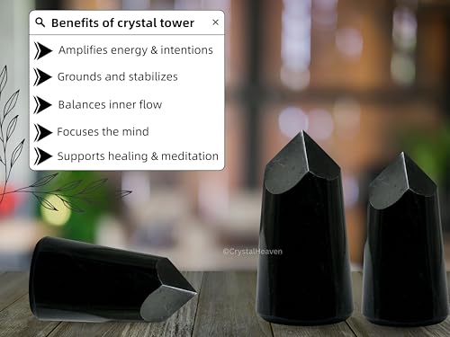 Image of Certified Black Tourmaline Crystal Tower Obelisk Point for Chakra, Healing and Balancing - AAA Grade Original Certified Gemstone Agate for Reiki Meditation Yoga Spiritual (2-3 Inches)