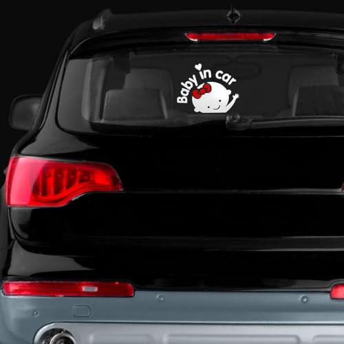 Image of CVANU Girl Baby in Car Sticker (Set of 2) White Vinyl Car Safety Warning Self-Adhesive Waterproof Stickers for Cars| Windows| Vehicle Surface (15.5cm X 11cm)