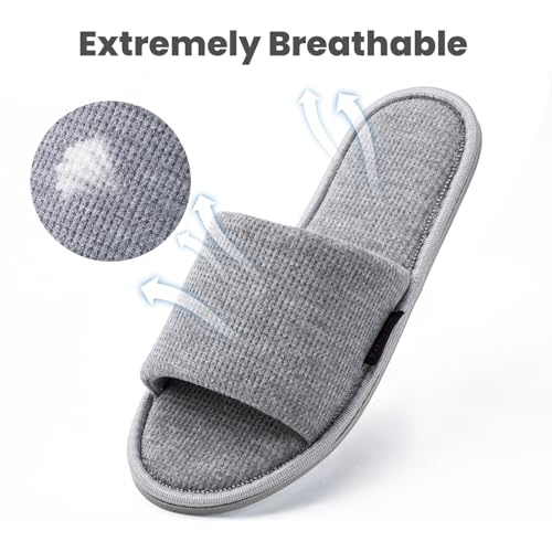 Women's Open Toe House Slippers – Breathable Waffle Fabric, Memory Foam Cushioning, Slip-On Summer Indoor Slippers, Non-Slip TPR Sole, Easy Care3