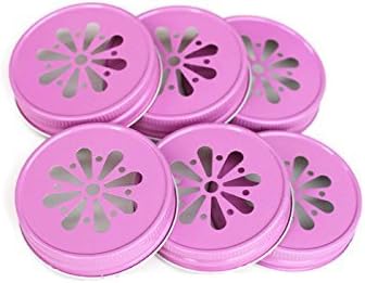 Mason Jar Lids (6 pack), Daisy Designed Lid- Pink