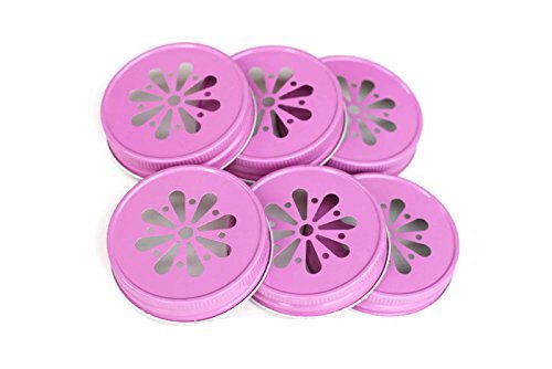 Mason Jar Lids (6 pack), Daisy Designed Lid- Pink