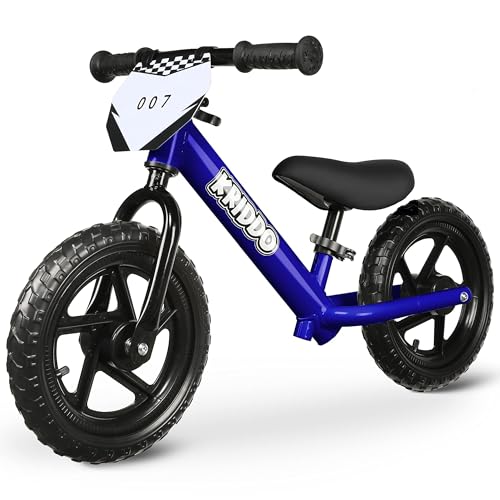 Image of KRIDDO Toddler Balance Bike 2 Year Old, Age 18 Months to 5 Years Old, 12 Inch Push Bicycle with Customize Plate (3 Sets of Stickers Included), Steady Balancing, Gift Bike for 2-3 Boys Girls, Blue