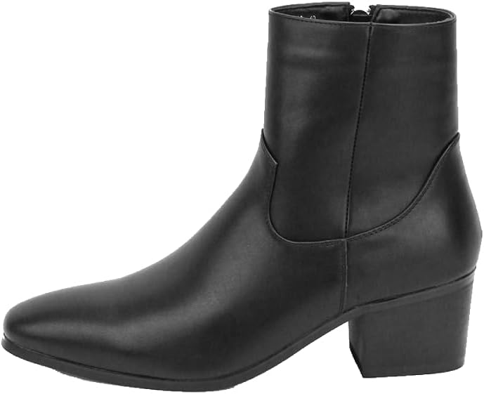 MGGMOKAY Men's Chelsea Boots Pointed Toe Side Zippers High-Heeled Leather Shoes