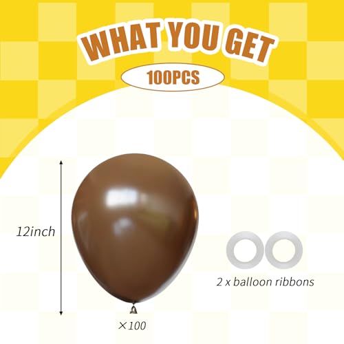 Image of 100pcs Dark Brown Balloons 12inch Neutral Brown Party Latex Balloons for Birthday Bear Baby Shower Boho Wedding Party Decoration (with 66ft Ribbon)