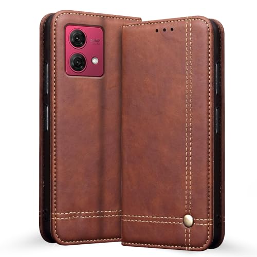 Image of Pikkme Motorola G84 5G Flip Cover | Strong Magnetic Closure | Genuine PU Leather Finish | Wallet Style with Inbuilt Pocket & Stand | Premium Look Magnetic Flip Case (Brown)