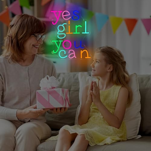 Image of Yes Girl You Can Neon Sign for Wall Decor,Positive Feminist Motivation Rainbow Neon Led Sign for Home Decoration Room Decor Gifts for Girl