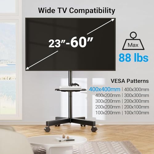 Image of PERLESMITH Rolling TV Stand, Mobile TV Stand for 23-60 Inch LCD LED TVs, Tilt TV Stand Wheels Holds up to 88Lbs, Portable TV Stand for Bedroom with Shelf, Outdoor TV Stand Max VESA 400x400mm PSTVMC06